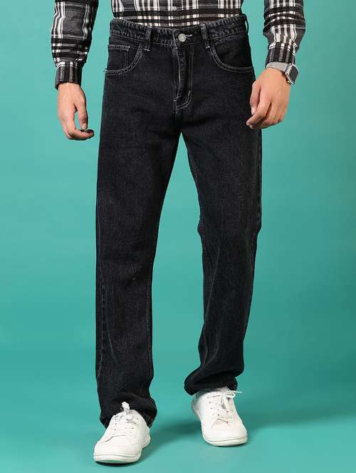 men mid rise plain straight fit jeans