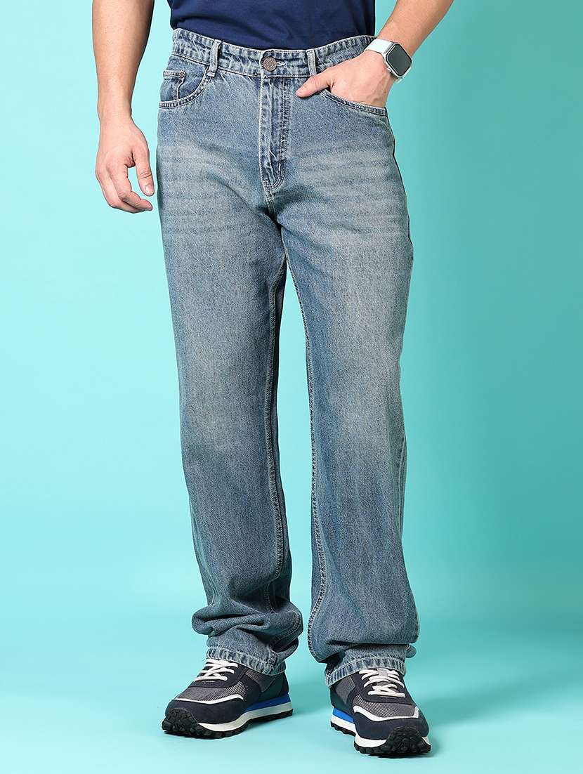 men mid rise plain straight fit jeans