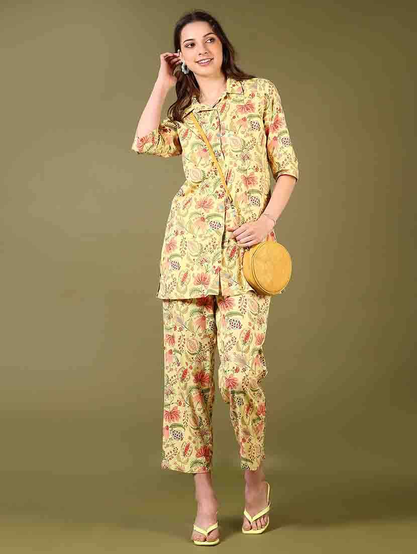 yellow rayon active wear set coord