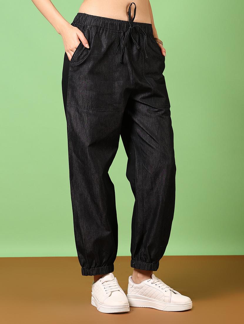 women black solid joggers - 21718187 - Standard Image - 2