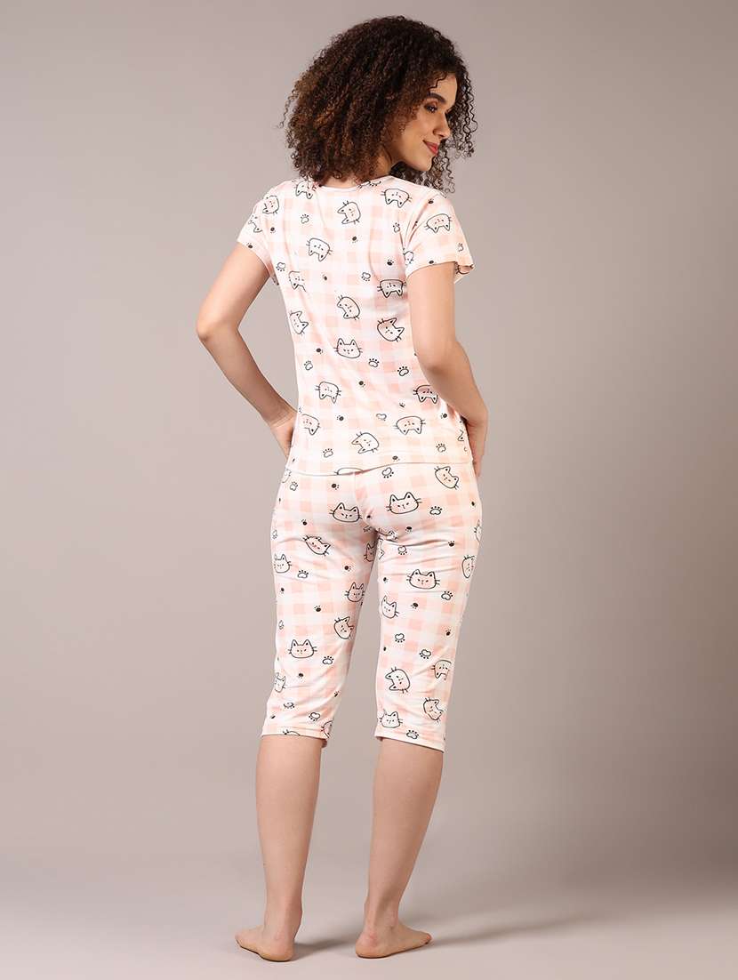 women printed nightwear capri set - 21718191 - Standard Image - 2