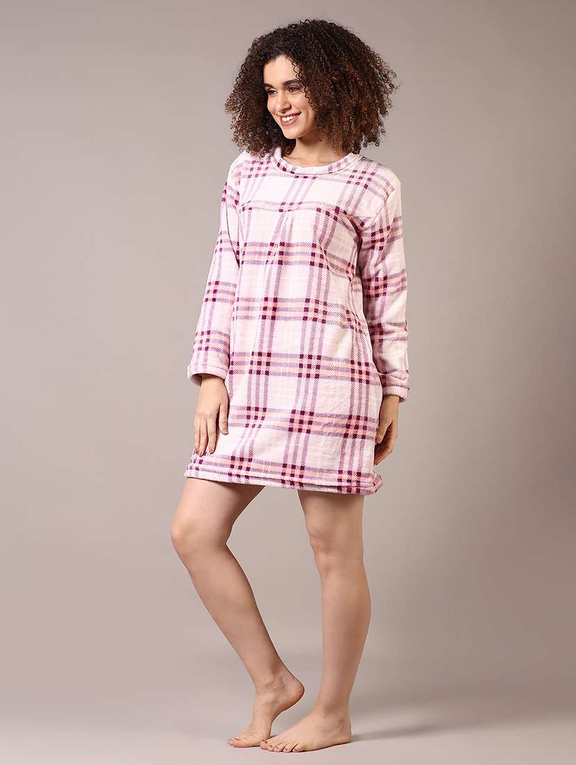 women checkered long sleeves winter wear sleepshirt - 21718194 -  Standard Image - 2