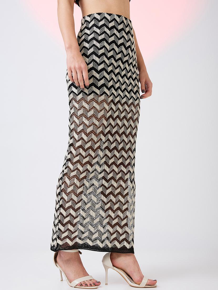 globus women black & white chevron pattern crochet mid rise side slit pencil maxi skirt - 21718304 - Standard Image - 2