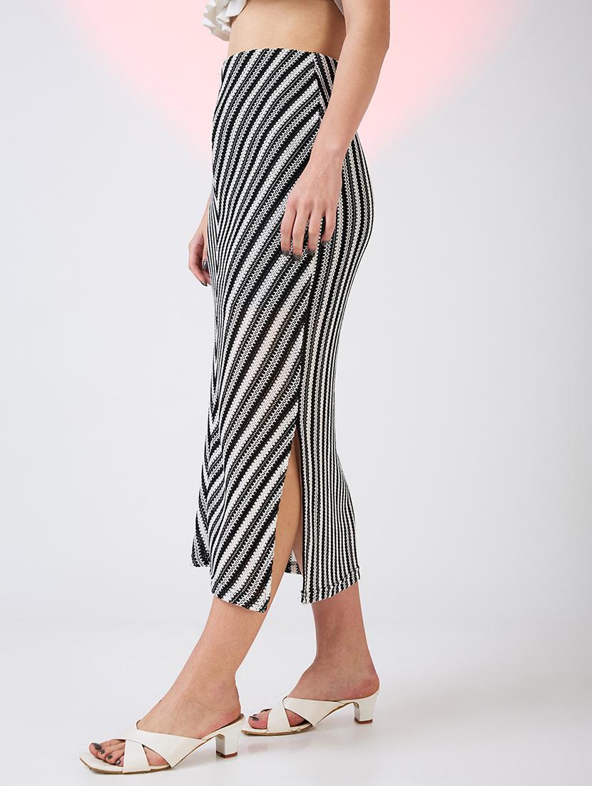 globus women black & white self design crochet mid rise side slit midi pencil skirt - 21718307 - Standard Image - 2