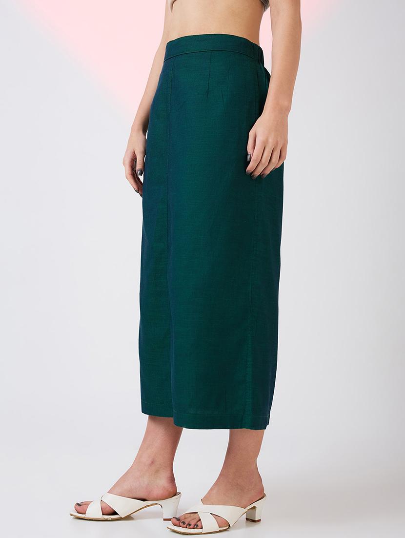 globus women dark green self design mid rise side pockets midi workwear skirt - 21718309 - Standard Image - 2