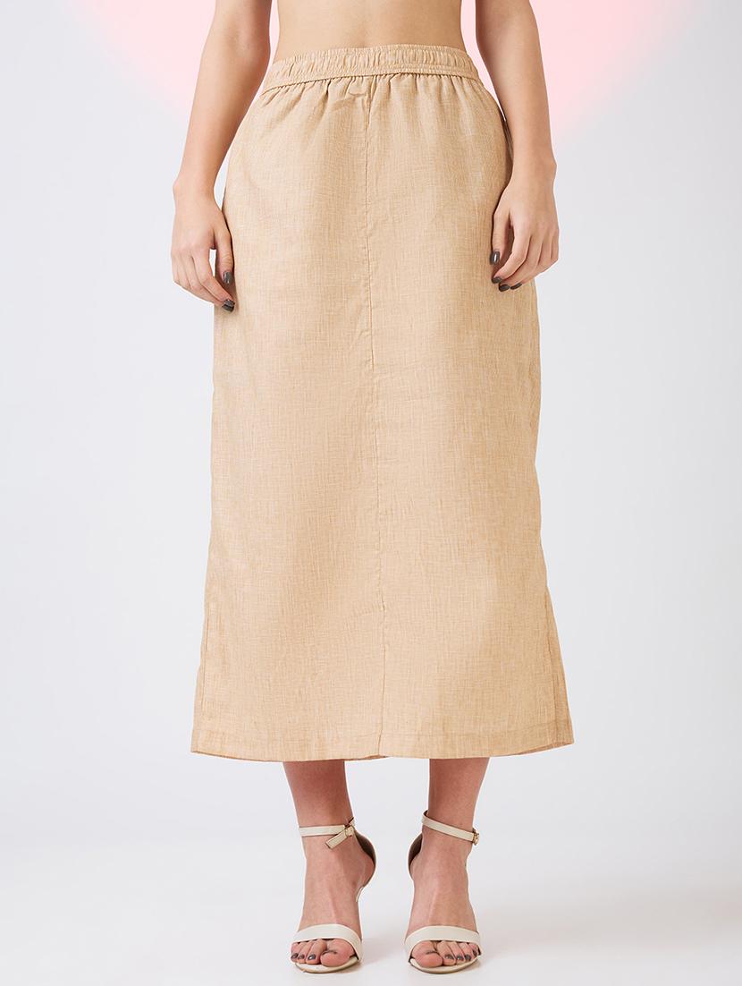 globus women beige self design checkered mid rise side pockets midi workwear skirt - 21718310 - Zoom Image - 0