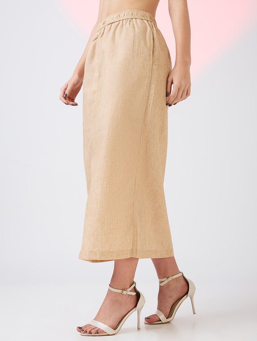 globus women beige self design checkered mid rise side pockets midi workwear skirt - 21718310 - Standard Image - 2