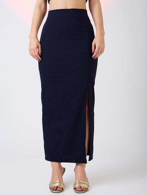 globus women navy high rise side slit bling effect maxi pencil party skirt - 21718312 - Standard Image - 0