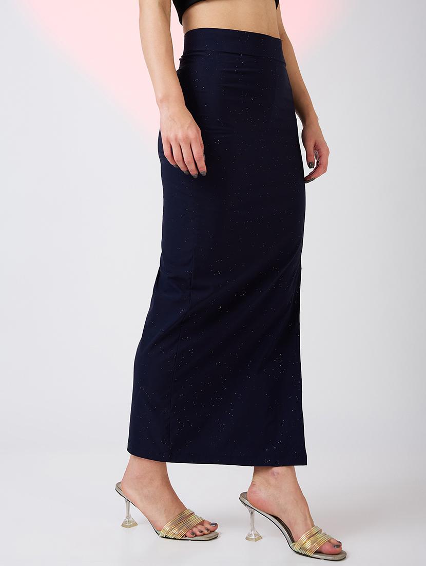 globus women navy high rise side slit bling effect maxi pencil party skirt - 21718312 - Standard Image - 2