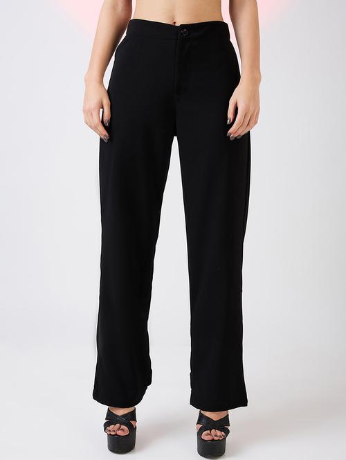 globus women black mid rise relaxed fit adjustable hem workwear korean pants - 21718314 - Standard Image - 0