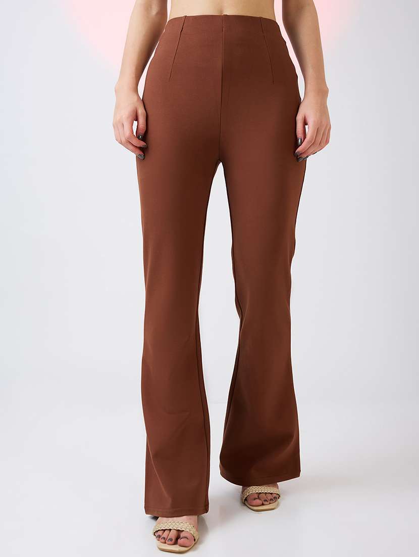 globus women coffee stretchable mid-rise workwear bootcut treggings