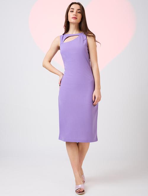 globus women lavender cut out detail boat neck solid back slit midi sheath party dress - 21718324 - Standard Image - 0