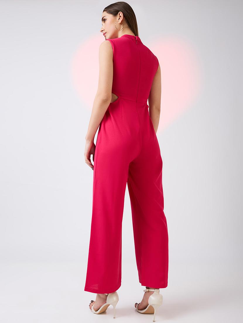 globus women pink sleeveless high neck waist cut out detail party jumpsuit - 21718347 - Standard Image - 2