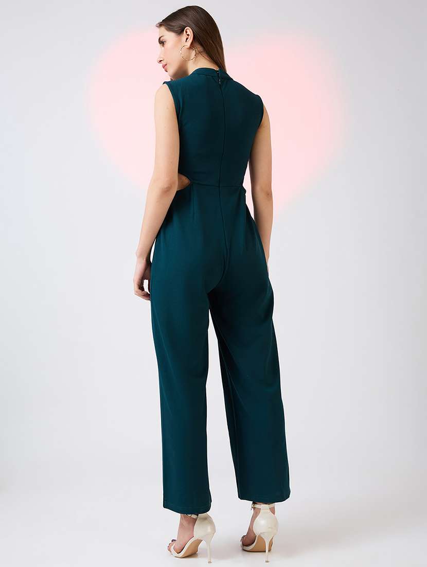 globus women green sleeveless high neck waist cut out detail party jumpsuit - 21718348 -  Standard Image - 2