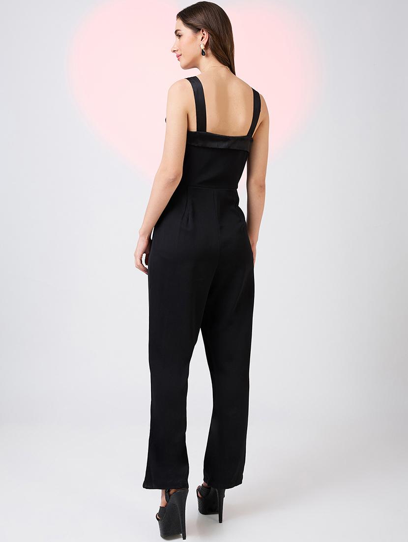 globus women black sweetheart neck strappy sleeves double breasted workwear jumpsuit - 21718349 - Standard Image - 2