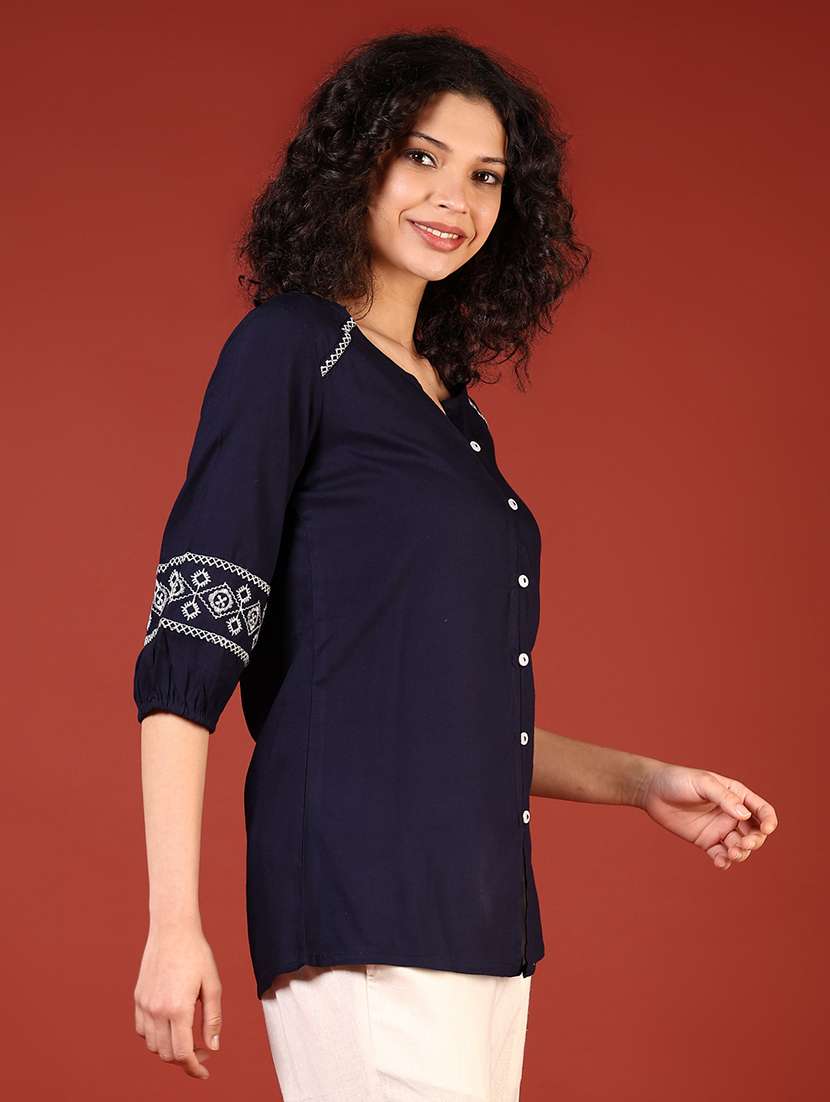 women three quarter sleeve a-line kurti - 21718369 -  Standard Image - 2