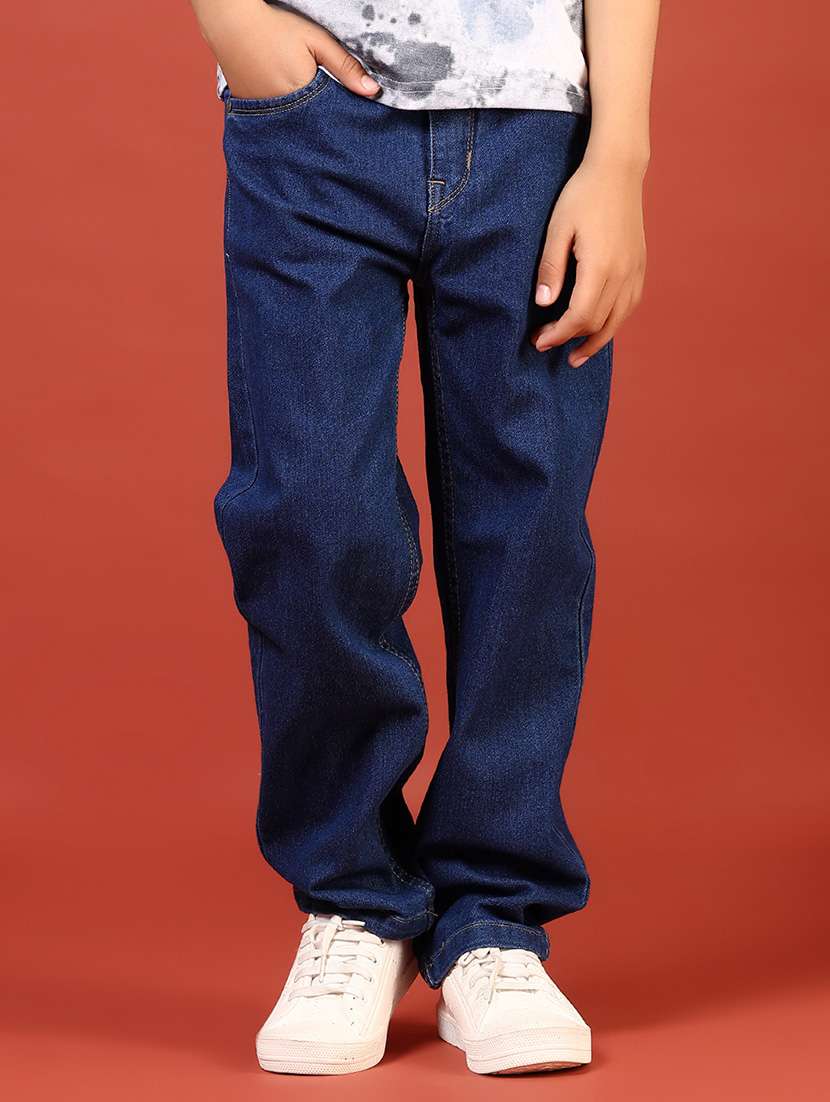 boys solid mid rise relaxed fit jeans
