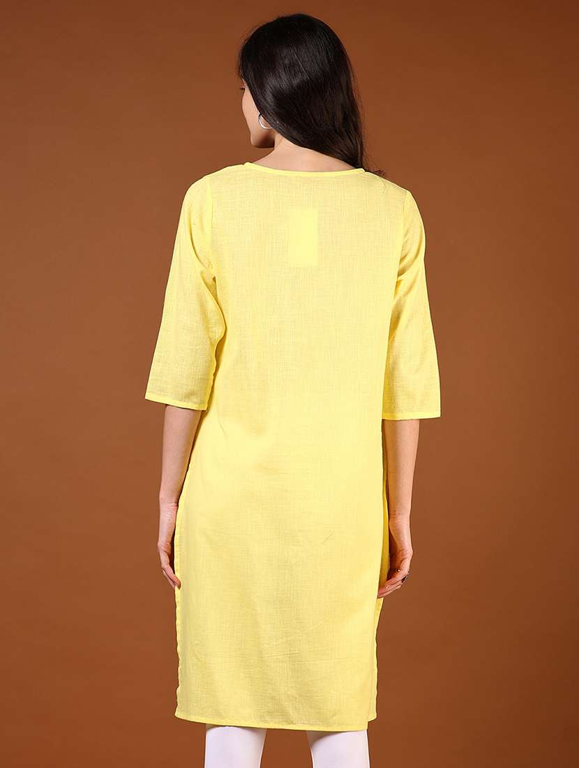 women three quarter sleeve straight kurta - 21718380 -  Standard Image - 2