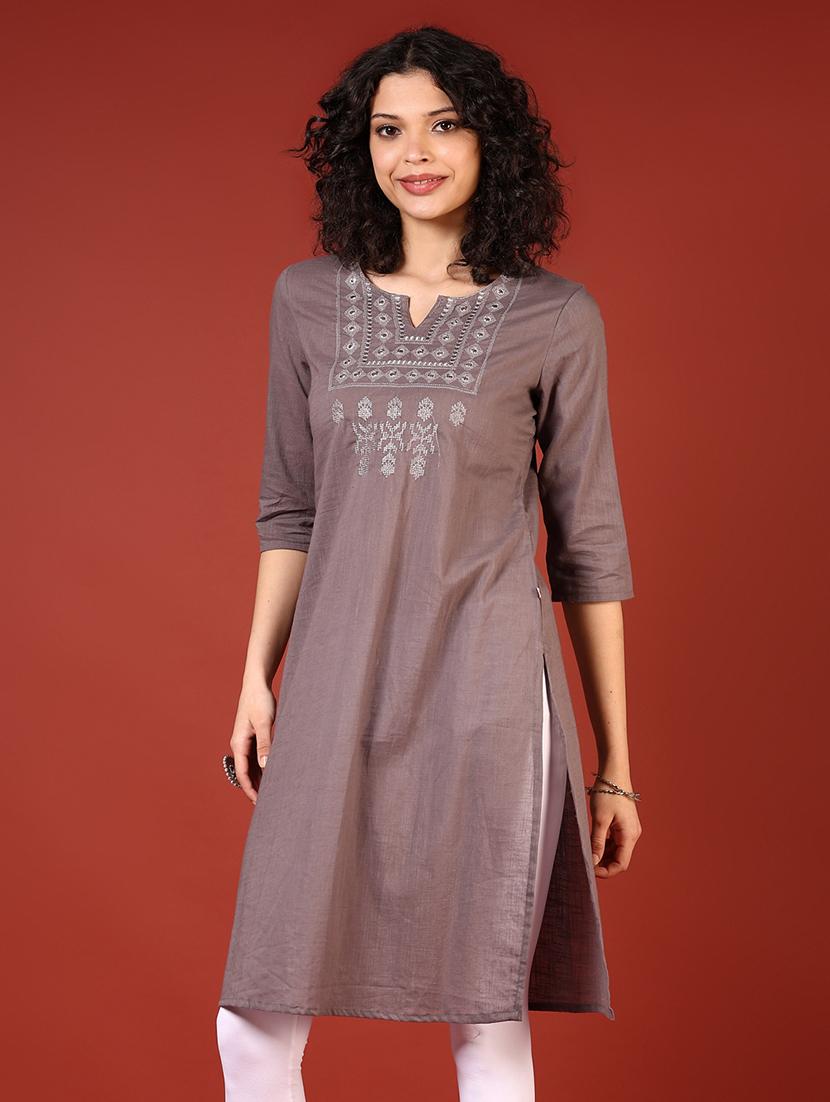 women three quarter sleeve straight kurta - 21718381 -  Zoom Image - 0