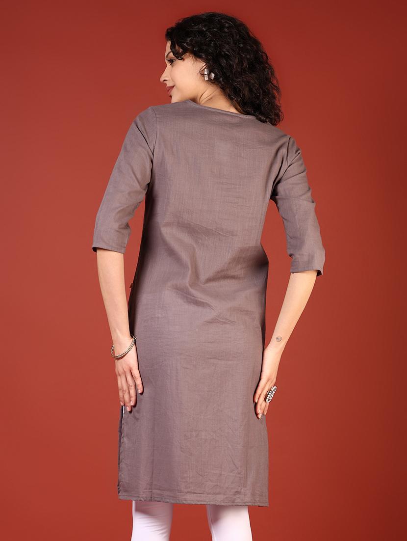 women three quarter sleeve straight kurta - 21718381 - Standard Image - 2