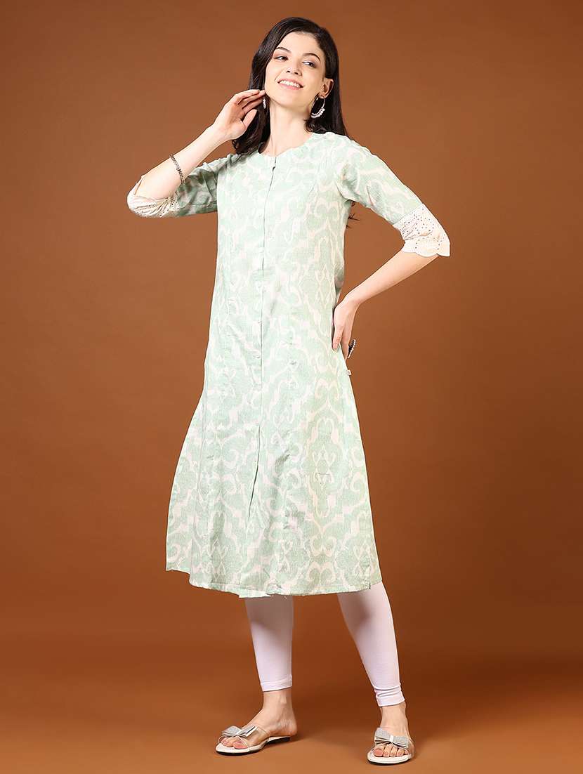 women three quarter sleeve a-line kurta - 21718384 -  Standard Image - 2