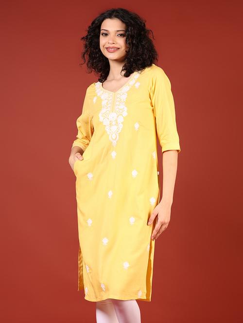 women three quarter sleeve straight kurta - 21718386 - Standard Image - 0