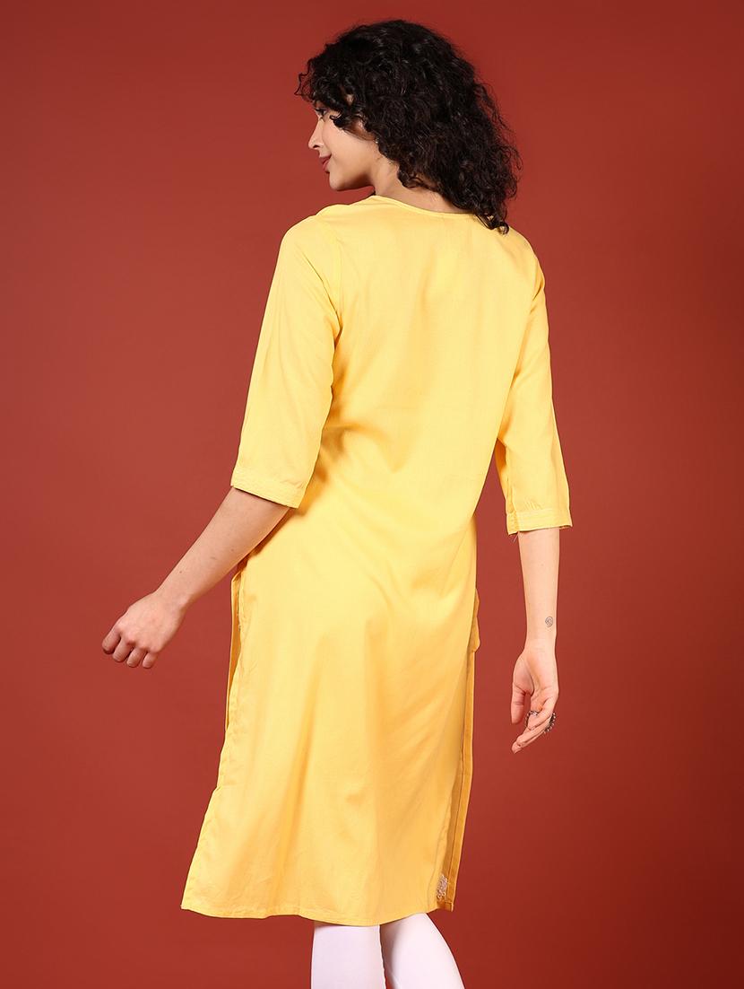 women three quarter sleeve straight kurta - 21718386 - Standard Image - 2