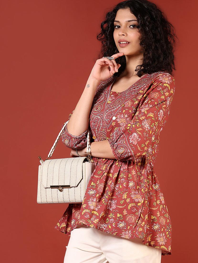 women three quarter sleeve flared kurti - 21718443 - Standard Image - 2