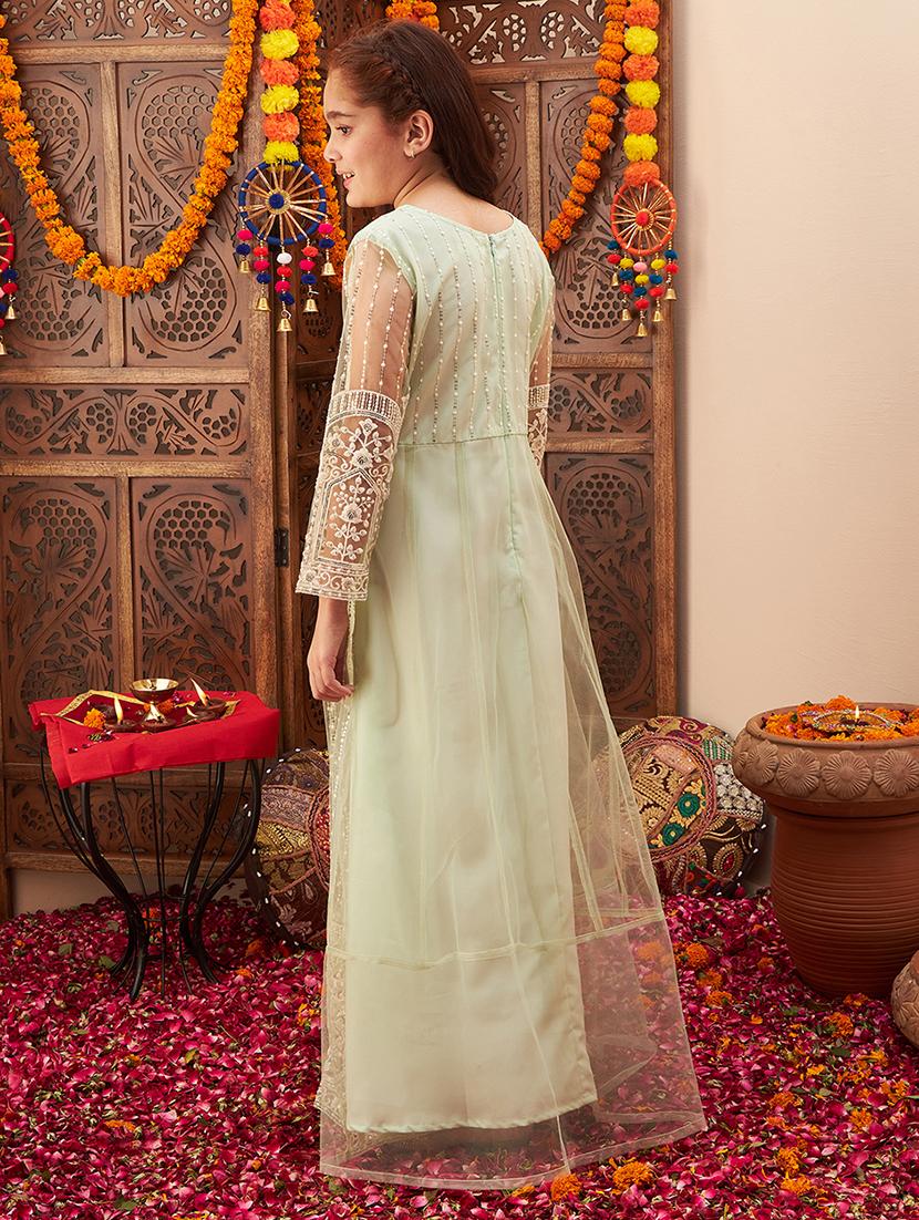 women embroidered long sleeve party gown - 21718532 - Standard Image - 2
