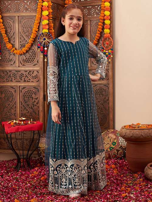 women embroidered long sleeve party gown - 21718534 - Standard Image - 0