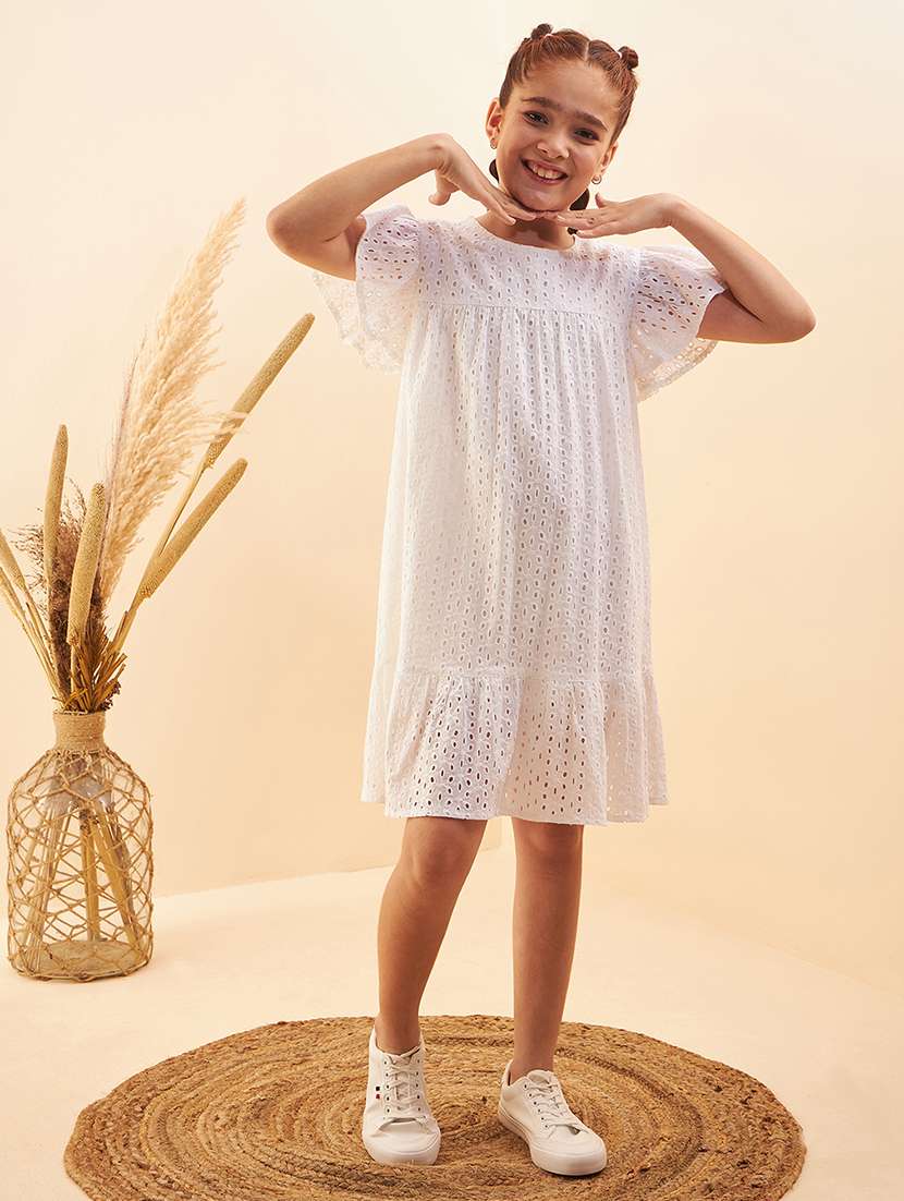  girls solid flared sleeves tiered dress