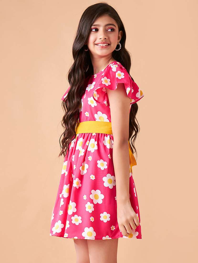 girls floral print flute sleeves fit & flare dress - 21718553 -  Standard Image - 2