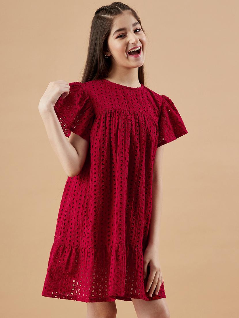 girls solid flute sleeves tiered dress - 21718560 - Standard Image - 2