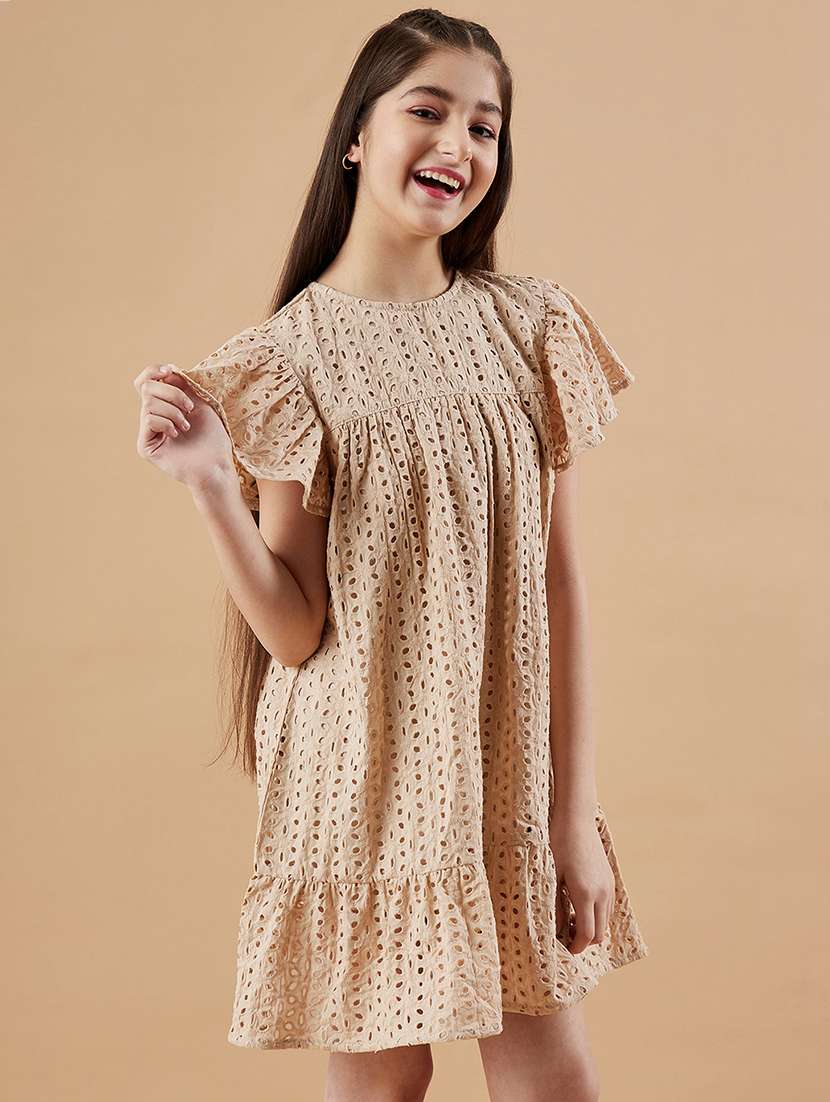girls solid flute sleeves tiered dress - 21718561 - Standard Image - 2