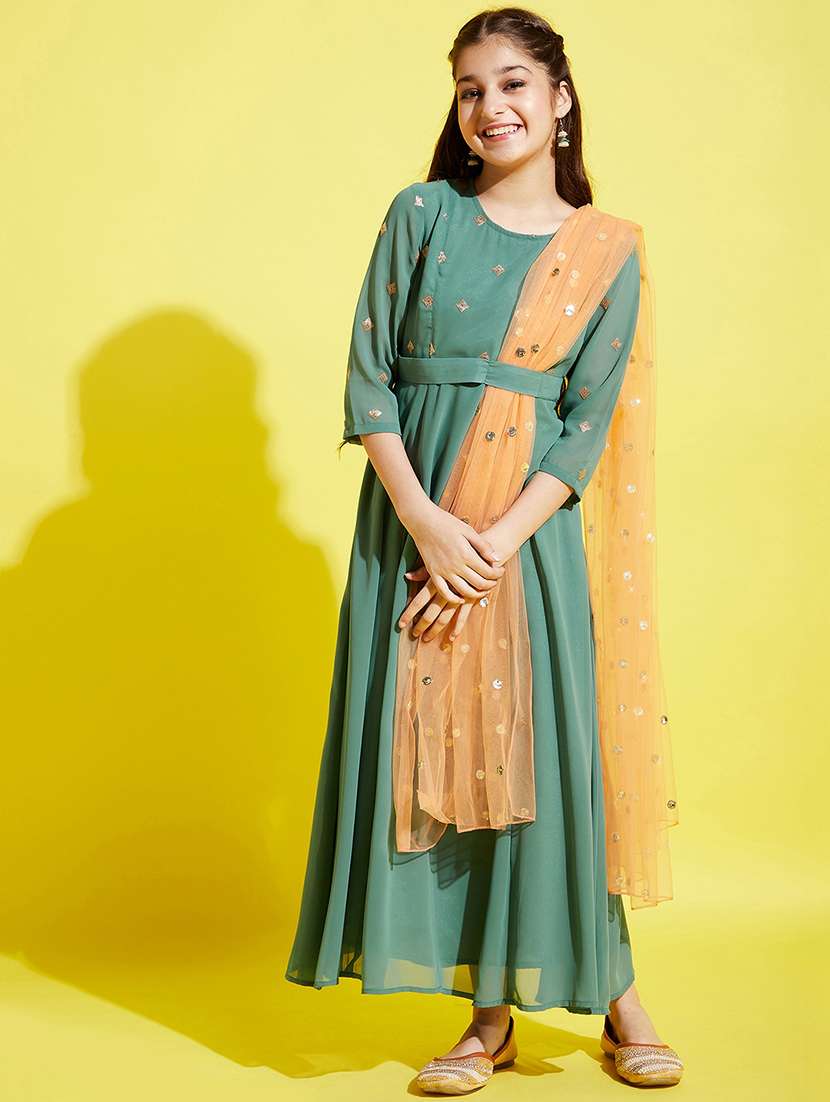 girls sequin work party wear gown with dupatta