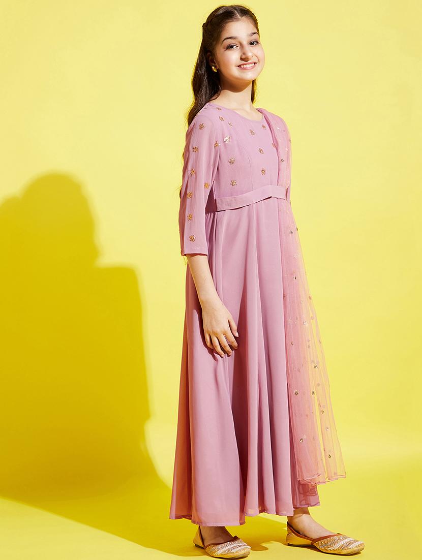 girls sequin work party wear gown with dupatta - 21718604 - Standard Image - 2