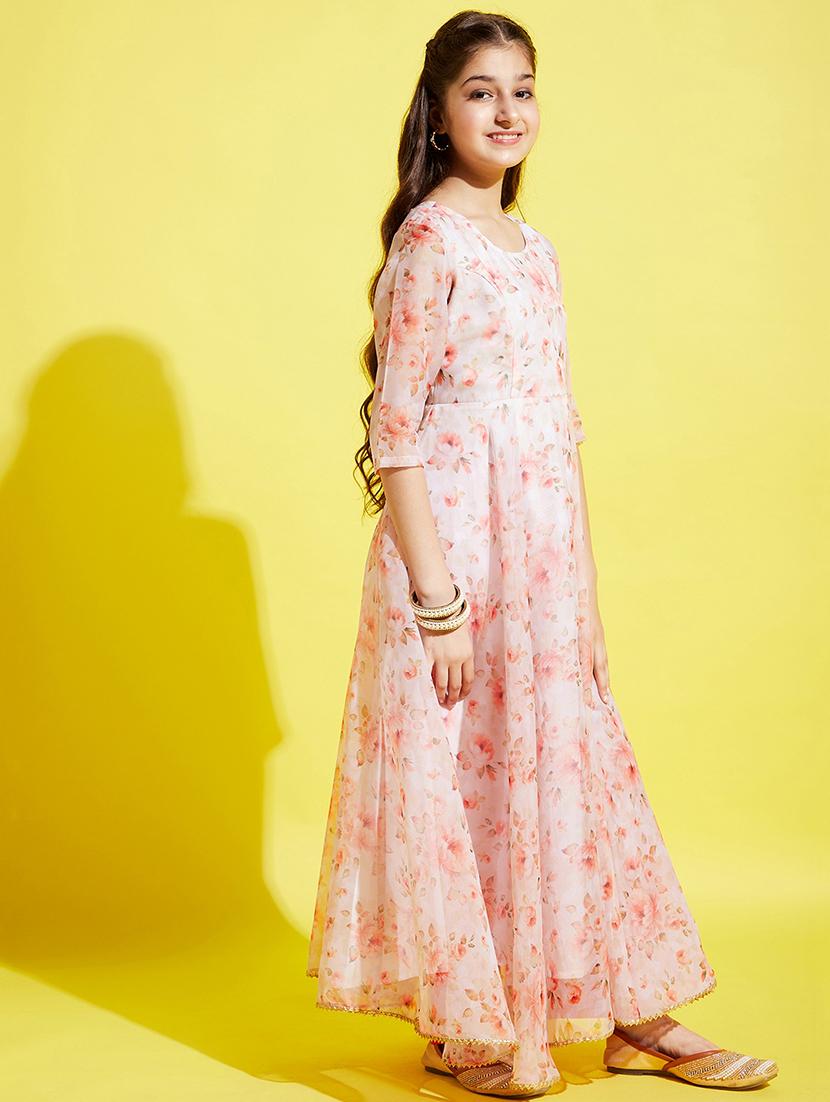 girls floral printed round neck kurta pant set - 21718605 - Standard Image - 2