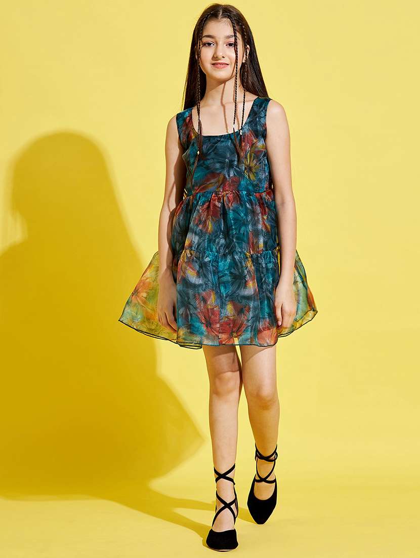 girls floral printed sleeveless tiered dress