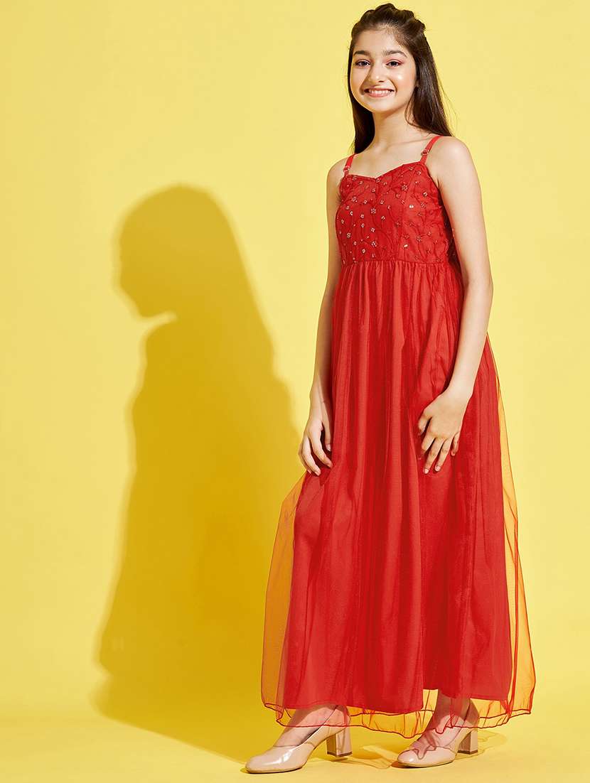 girls embroidered shoulder strap gown  - 21718628 -  Standard Image - 2