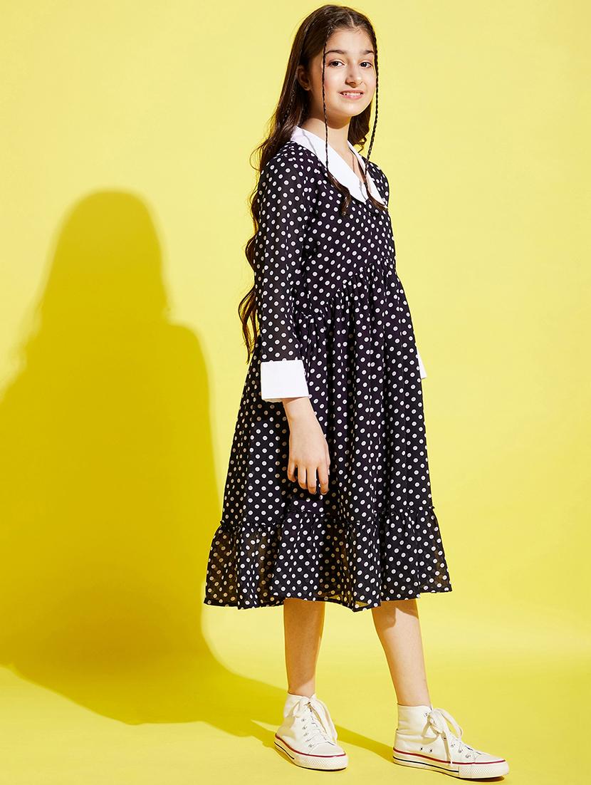 girls polka doted peter pan neck tiered dress - 21718635 - Standard Image - 2