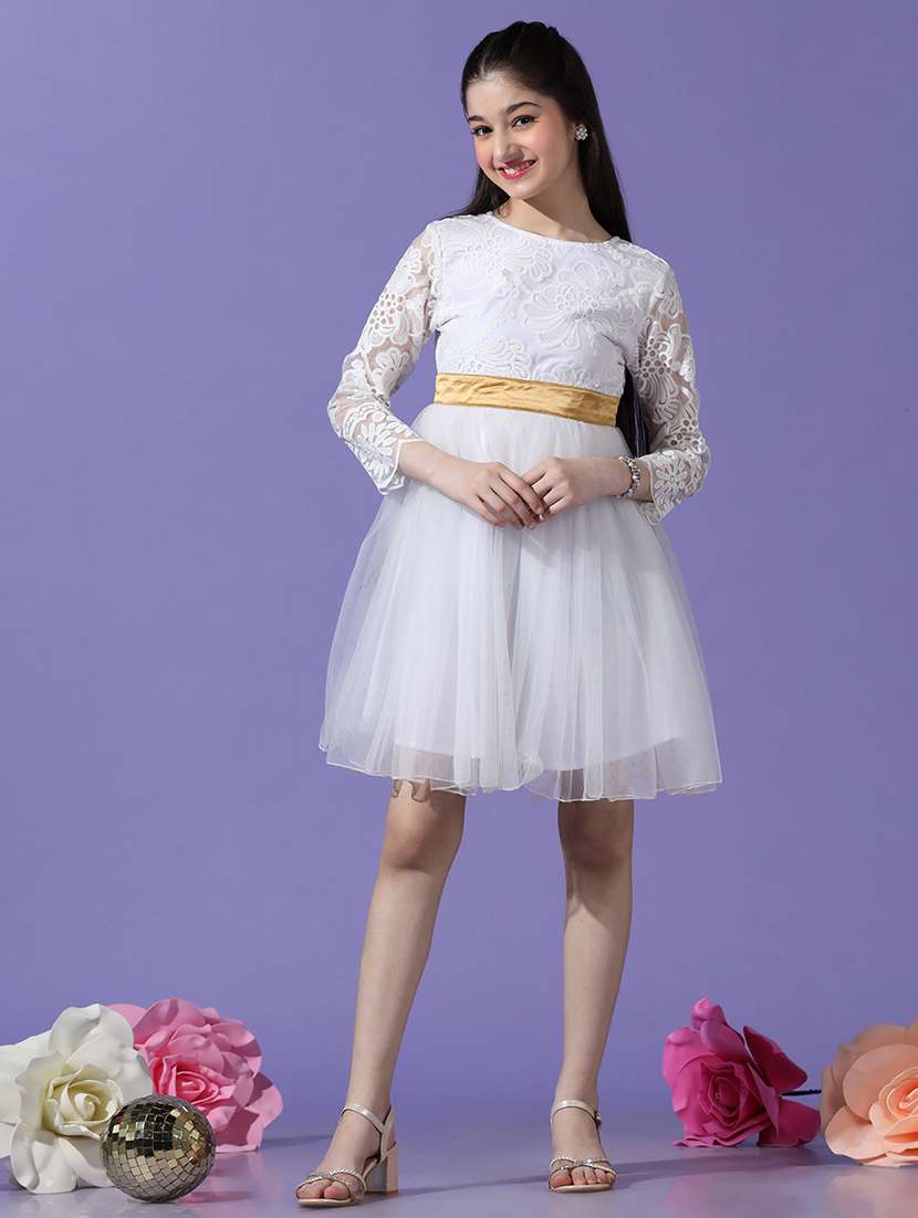 girls embroidered long sleeves fit & flared dress