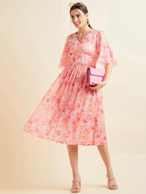 women floral print flared sleeves fit & flared dress - 21718686 -  Standard Image - 0