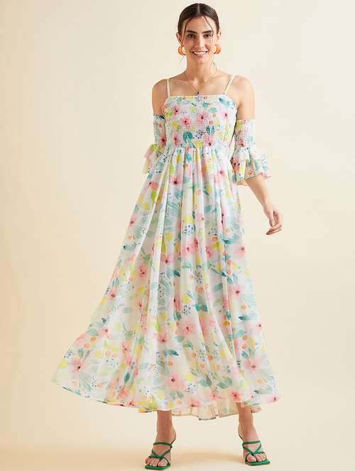 women floral print bell sleeves fit & flare dress - 21718696 -  Standard Image - 0