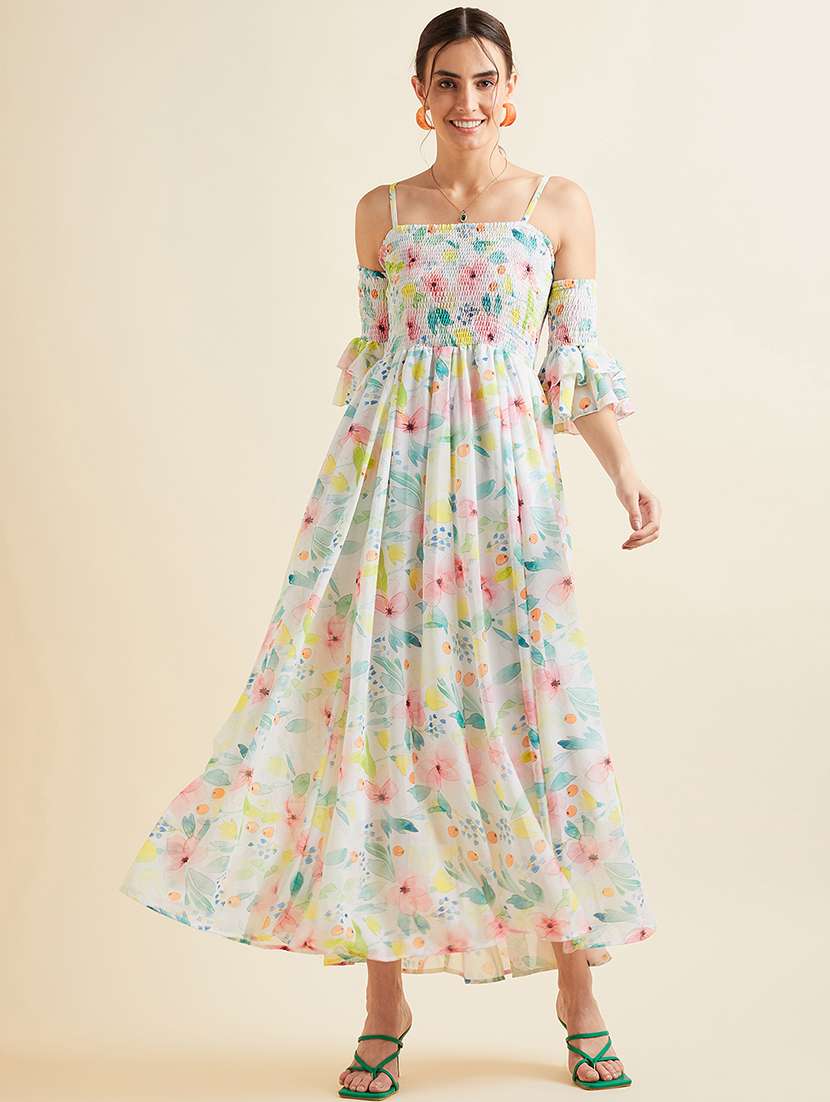 women floral print bell sleeves fit & flare dress - 21718696 -  Zoom Image - 0