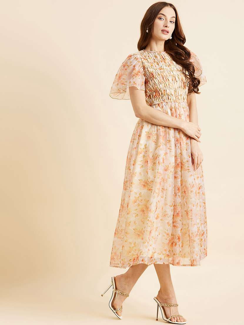 women floral print puff sleeves fit & flare dress - 21718699 - Standard Image - 2
