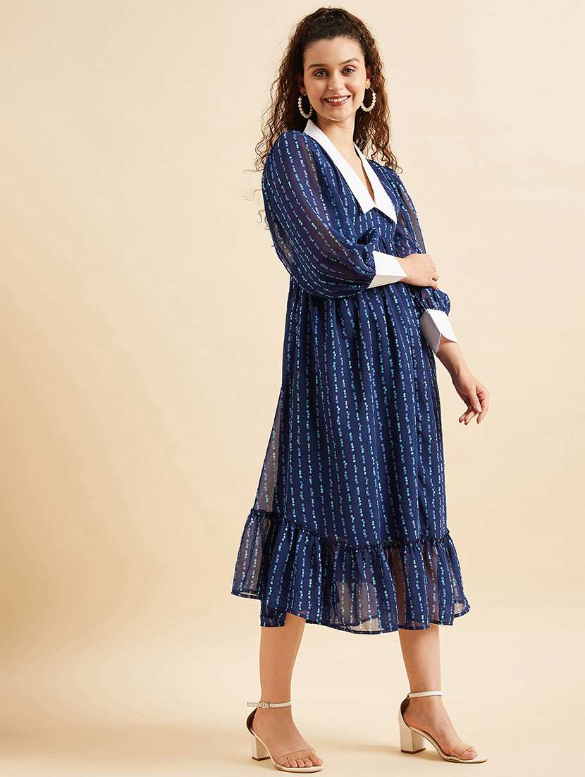 women printed puff sleeves tiered dress - 21718703 -  Standard Image - 2