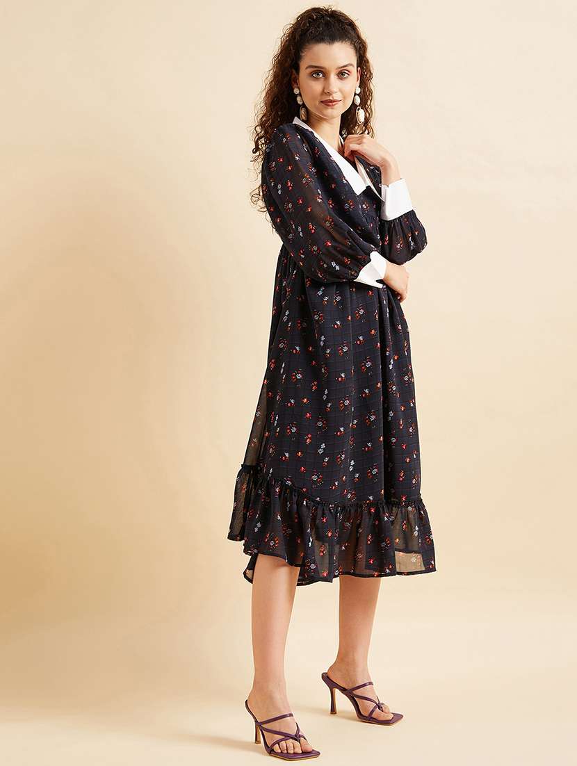 women printed puff sleeves tiered dress - 21718705 -  Standard Image - 2