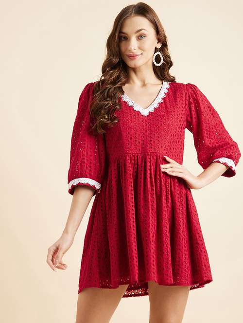 women schifli detialed puff sleeves fit & flare dress - 21718706 -  Standard Image - 0