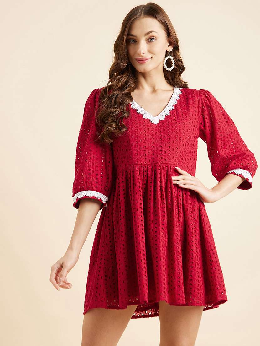 women schifli detialed puff sleeves fit & flare dress - 21718706 -  Zoom Image - 0