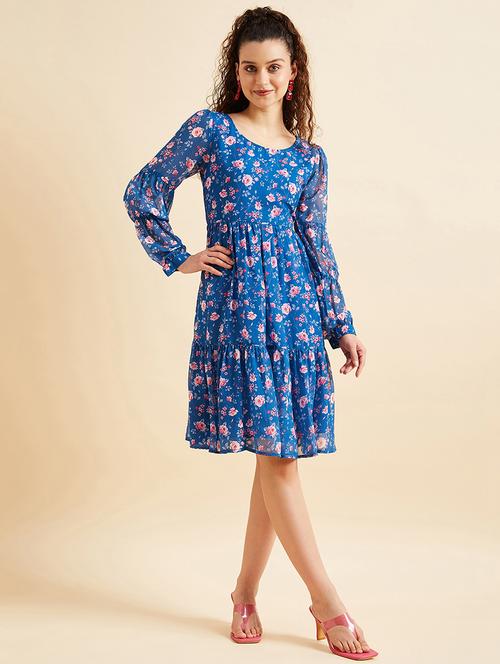 women floral print puff sleeves tiered dress - 21718712 - Standard Image - 0